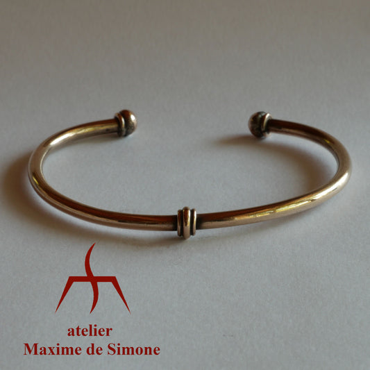 bracelet réglable jonc ouvert en bronze décoré d'anneaux et boules - cadeau pour femme