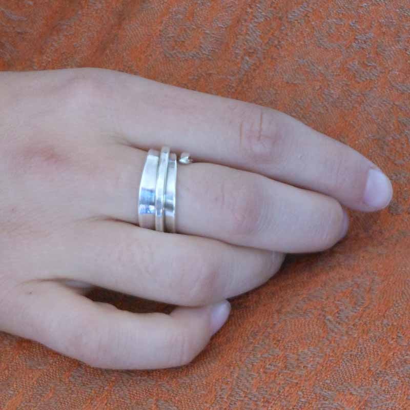 bague réglable large en argent pour homme et femme