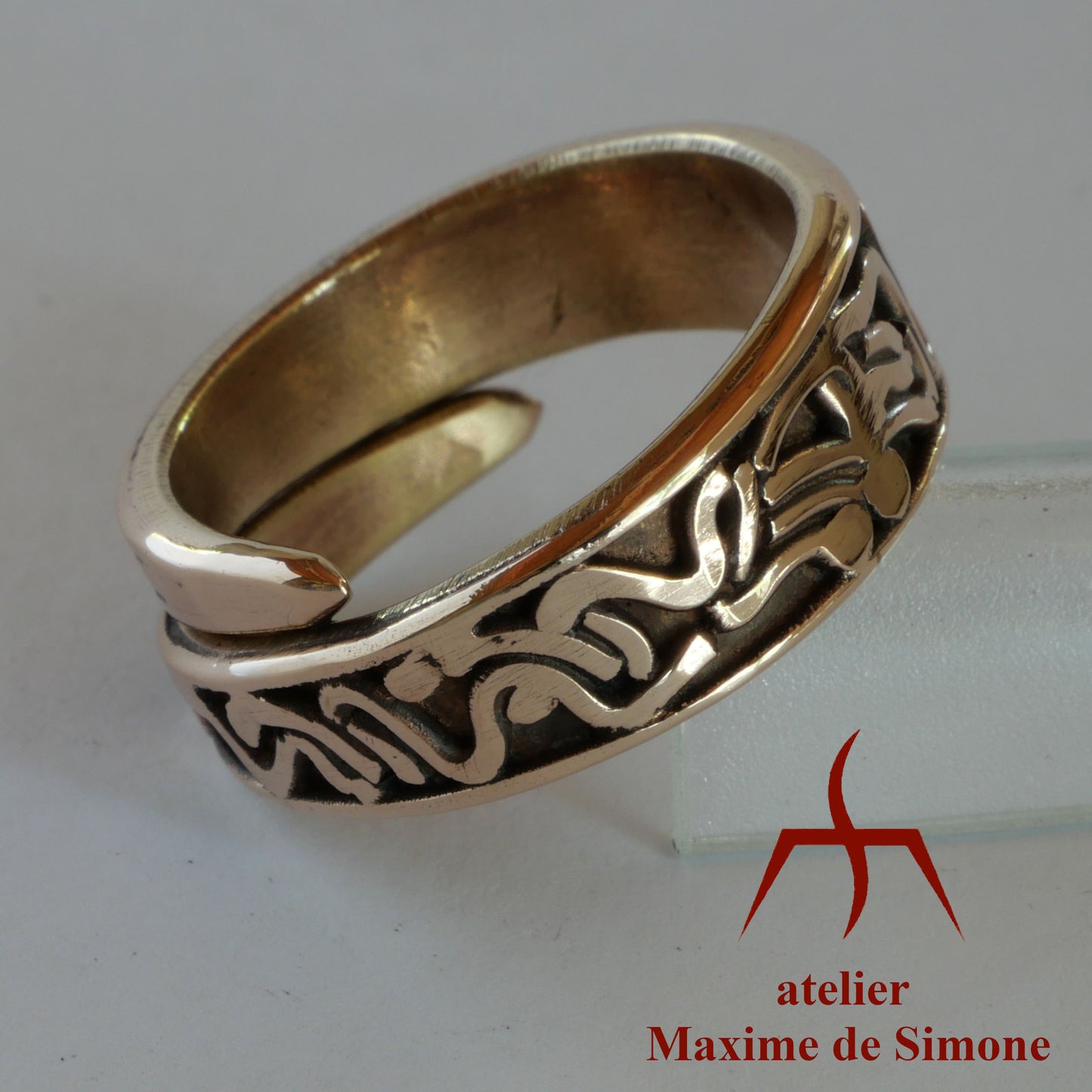bague réglable en bronze pour hommes et femmes, décorée de motifs sculptés