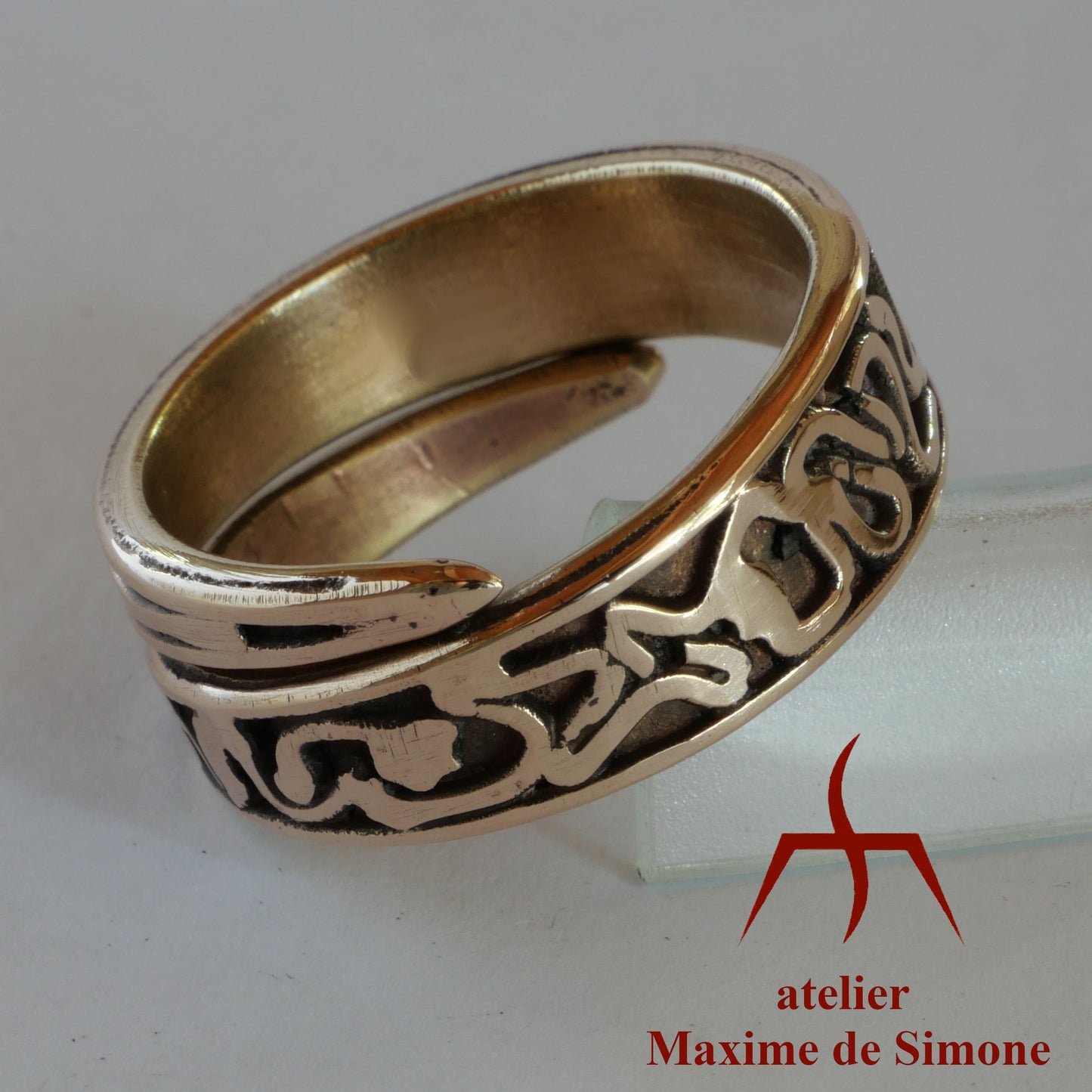 bague réglable en bronze pour hommes et femmes, décorée de motifs soudés