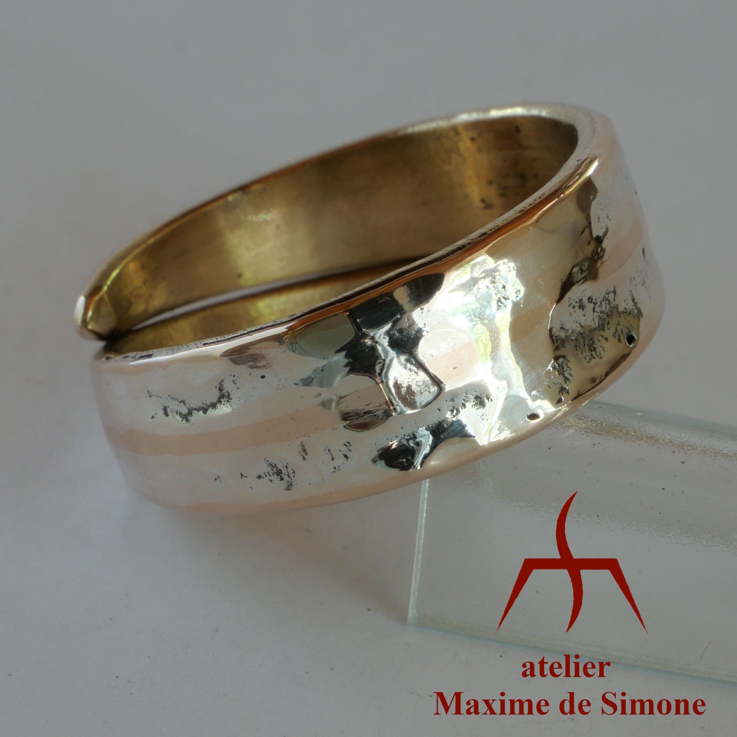 Bague réglable en bronze et argent