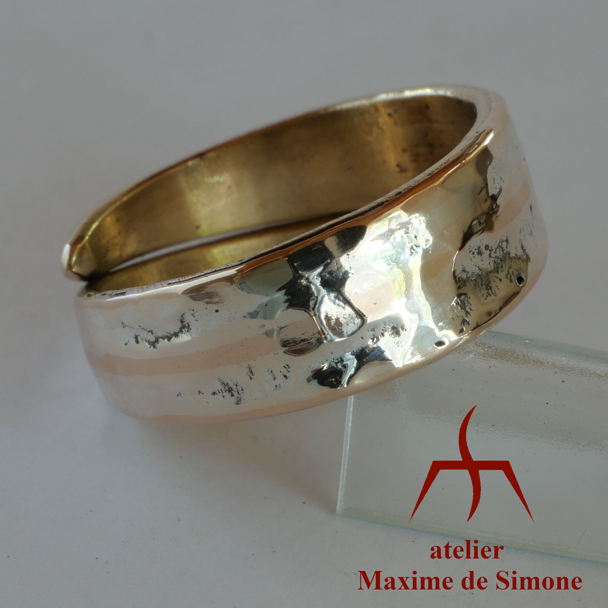 Bague réglable en bronze et argent